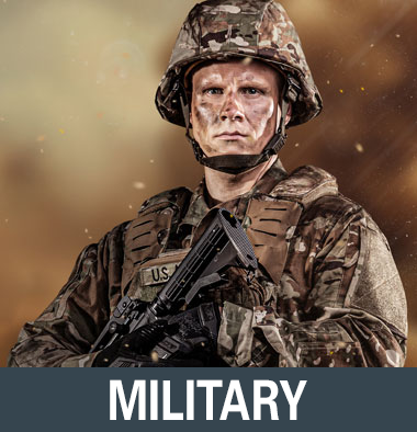 Soldier in OCP uniform with helmet and plate carrier representing HAIX military boots category on a brown background